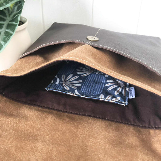 Cassinia Crossbody Bag - Tan Canvas & Brown Leather with Banksia