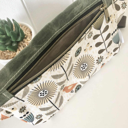 Belt Bag with Scandi Meadow and Green Waxed Canvas