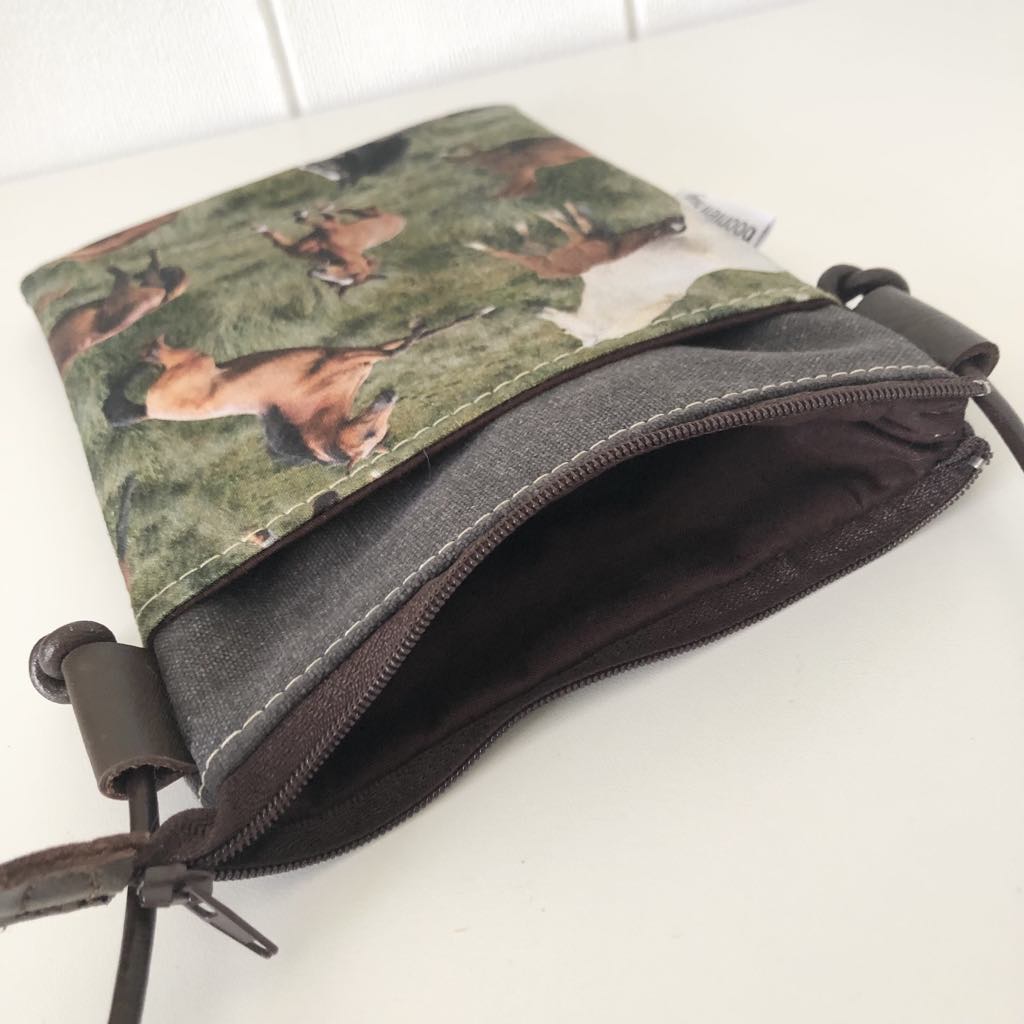 Grey Canvas with Horses Phone Sling Crossbody Bag