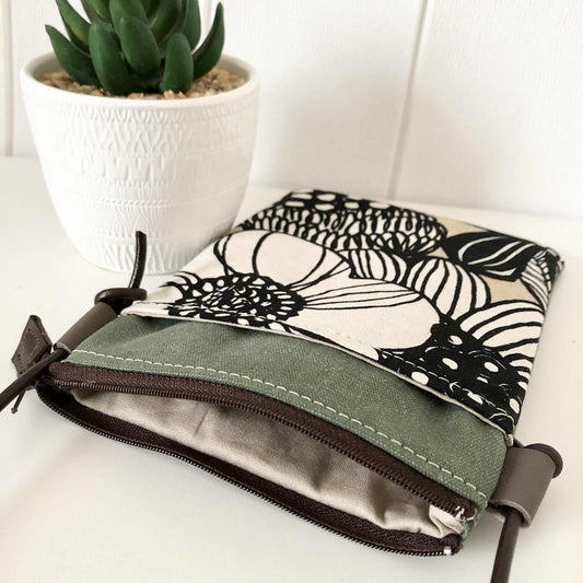 Sundew Sling Bag in Green Canvas with Bold Flowers