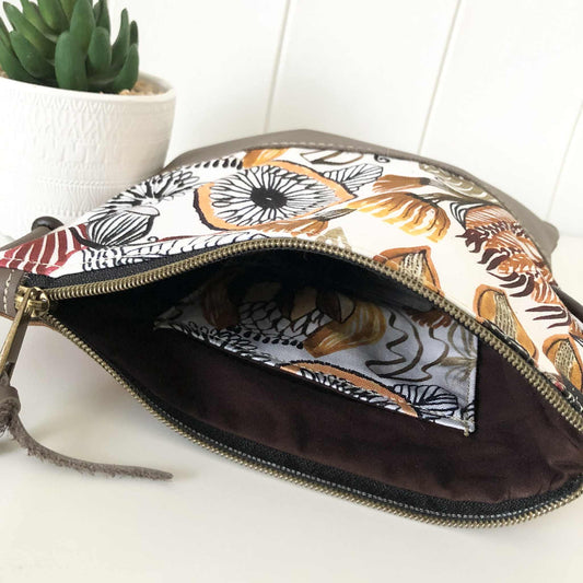 Gumnut Crossbody Bag in Tan Canvas, Brown Leather and Neutral Natives