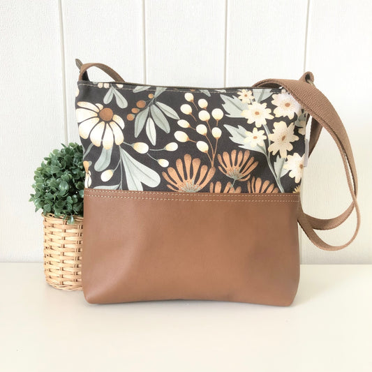 floral leather bag back view