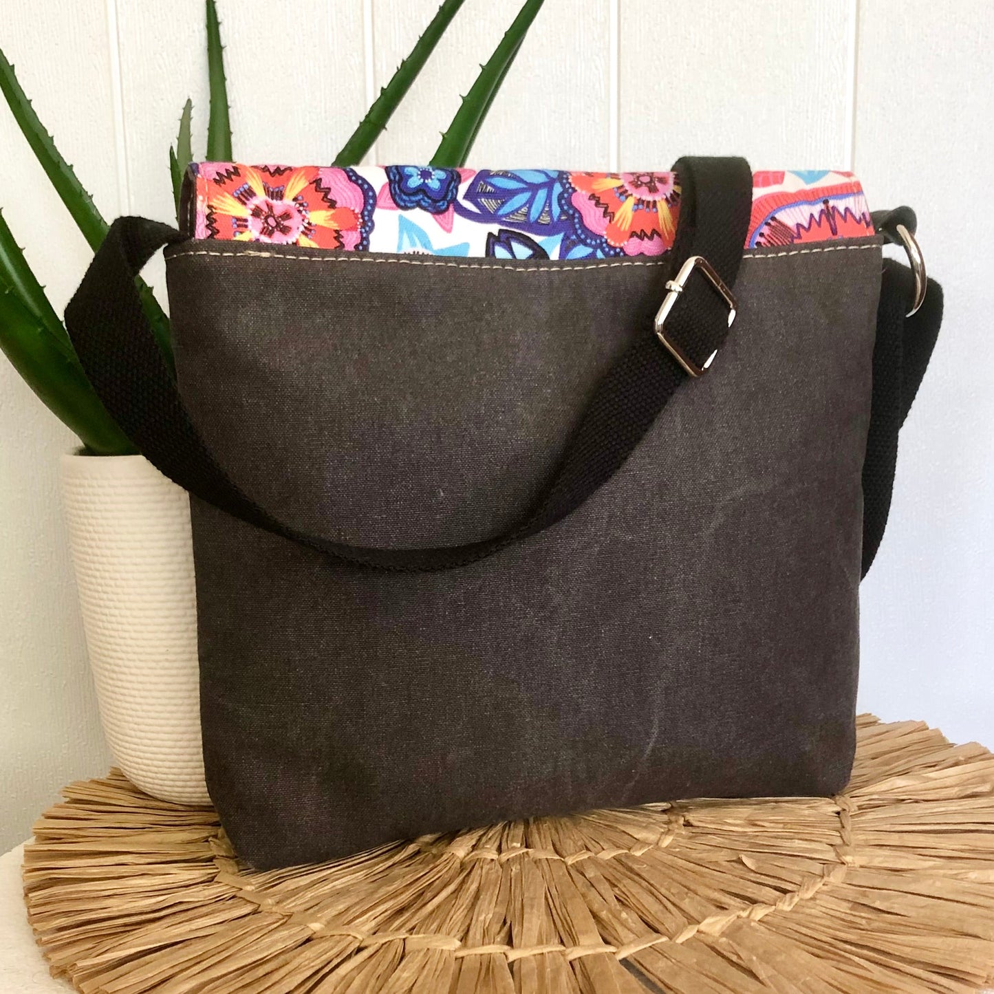 cross body bag in firework flora back view