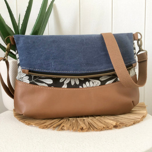 waratah fold over bag blue side