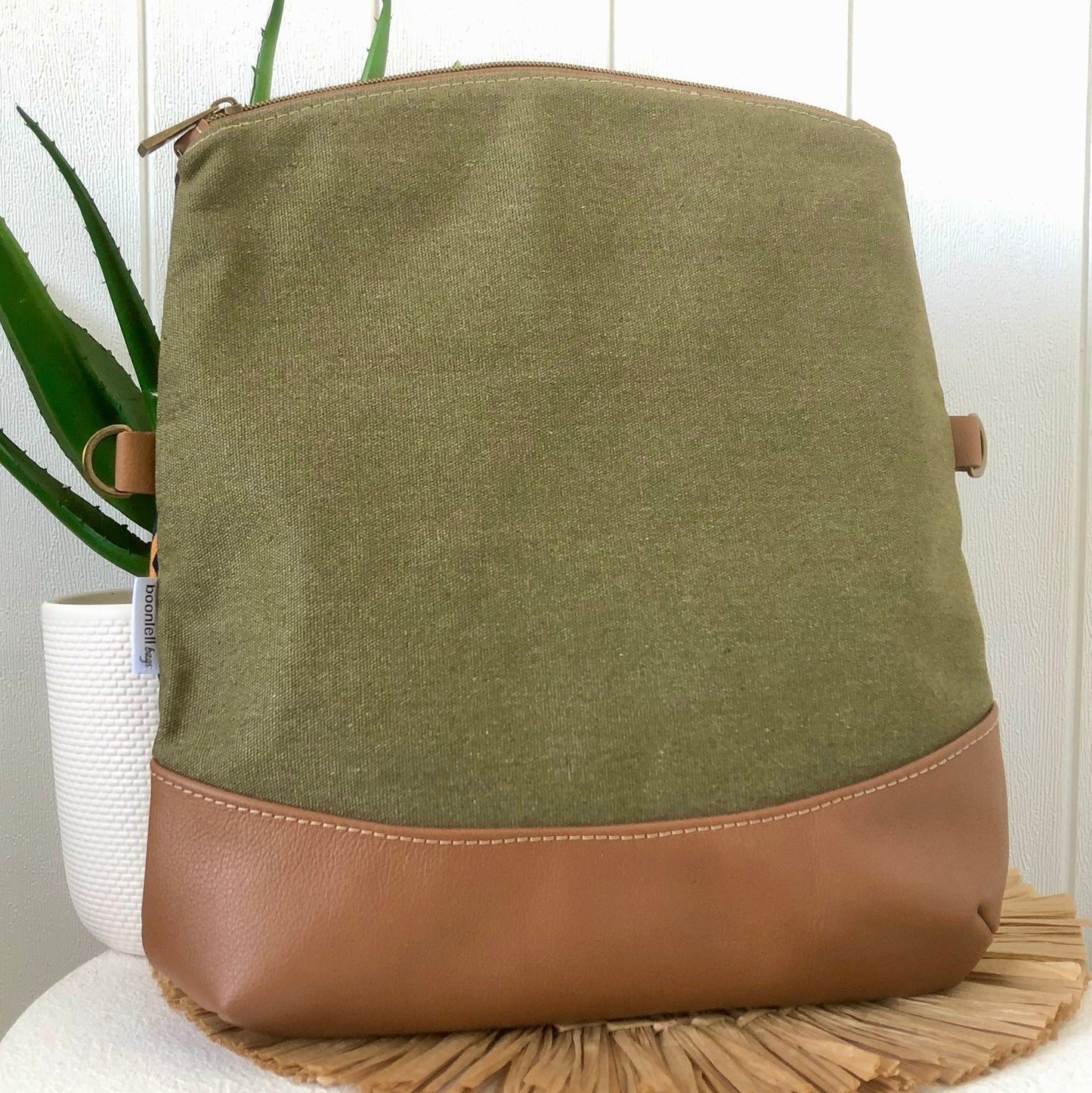fold over bag green canvas side open