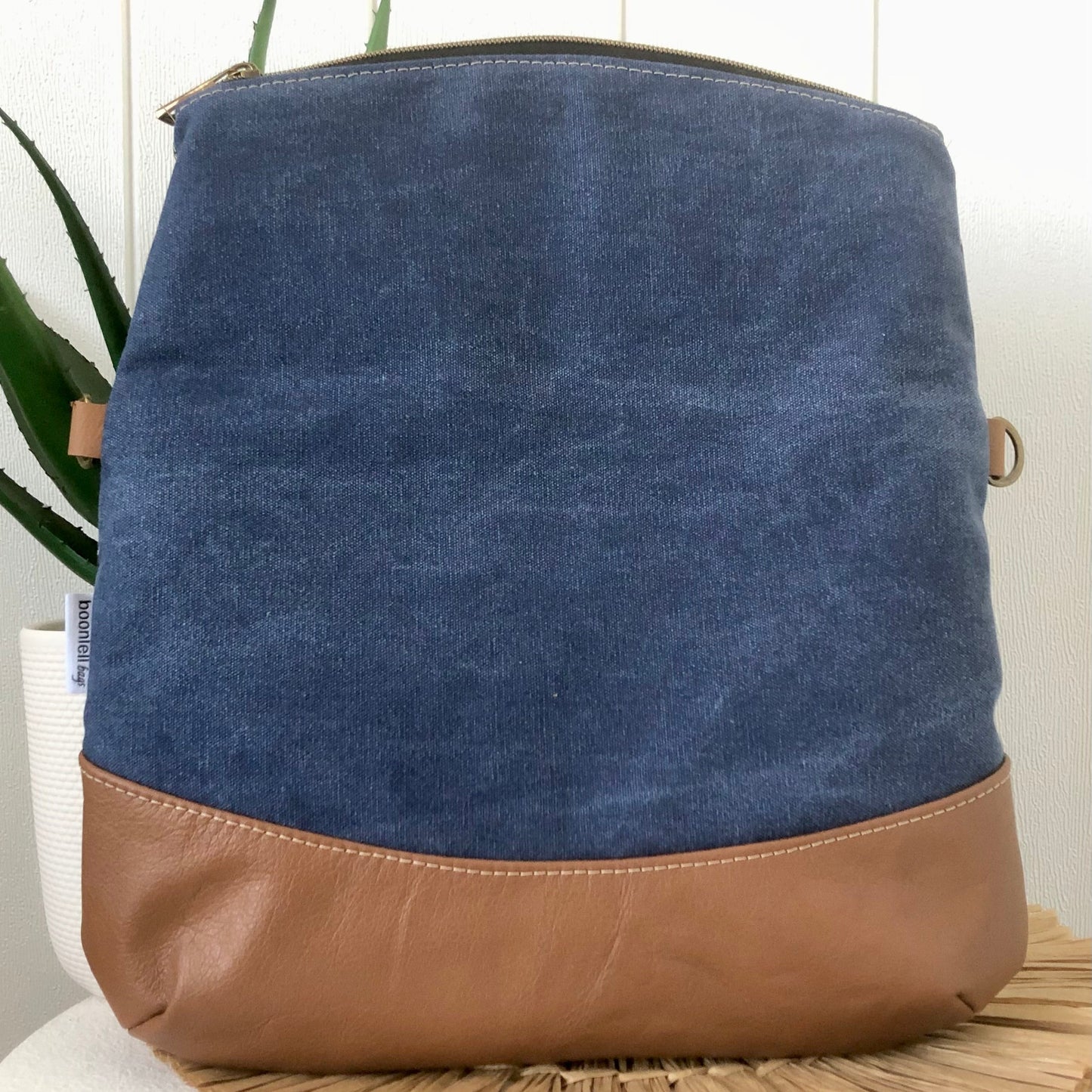 fold over bag blue canvas opened