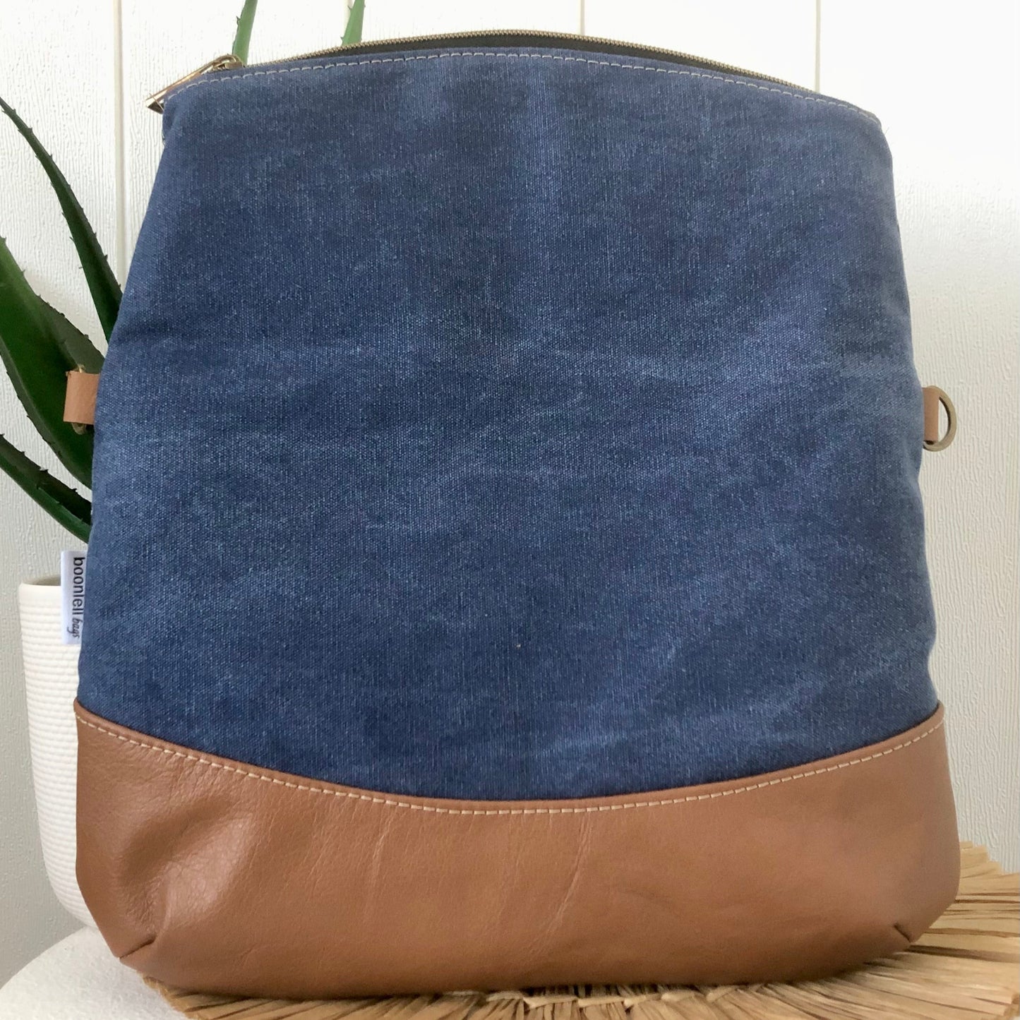 blue fold over bag open