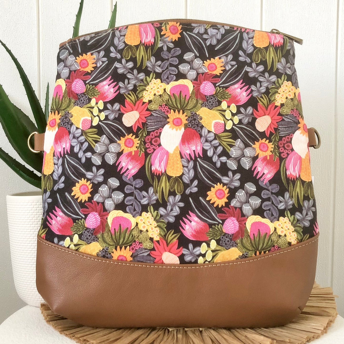 king white flower fold over bag open