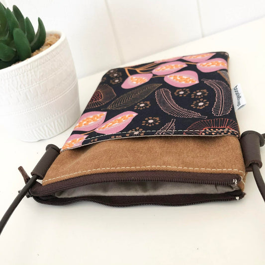 Sundew Sling Bag in Tan Canvas with Seed Pod