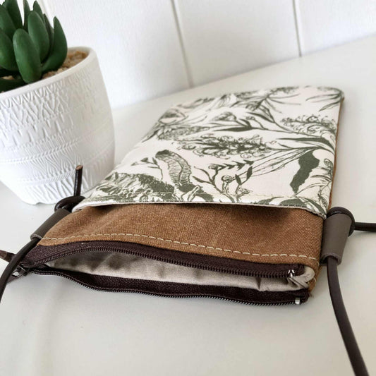 Sundew Sling Bag in Tan Canvas with Bush Blooms