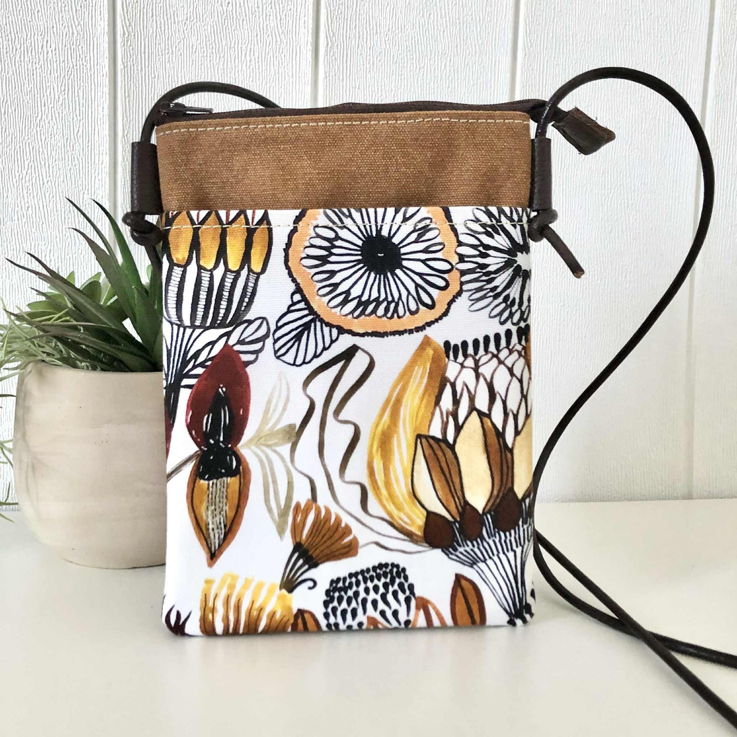 Sundew Sling Bag in Green Canvas with Neutral Natives