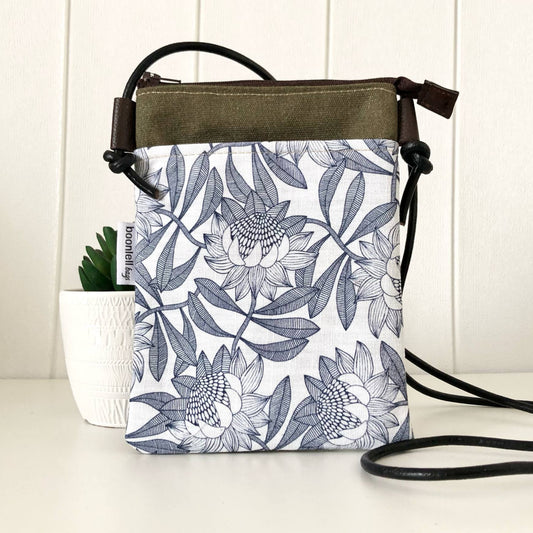 Green Canvas with Protea Phone Sling Crossbody Bag