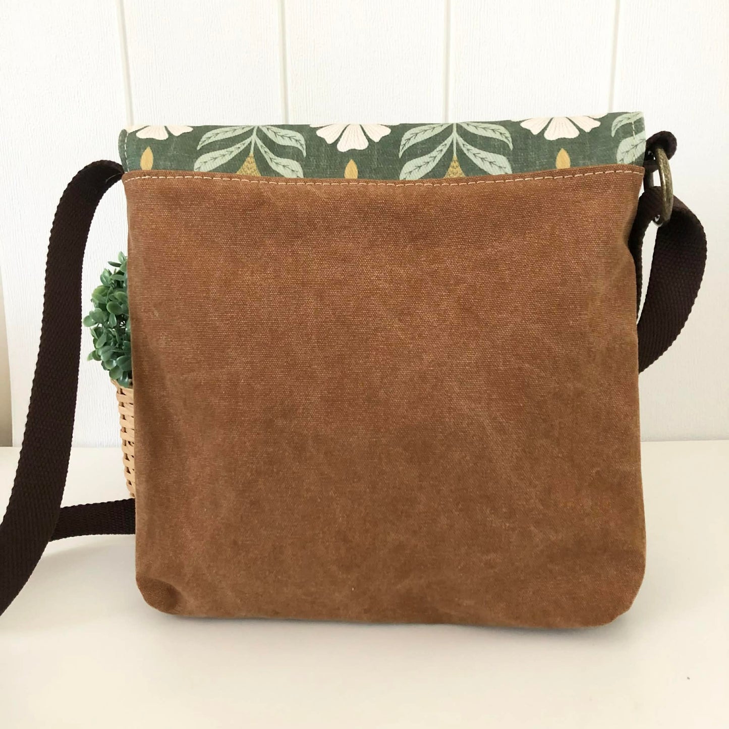 Cassinia Crossbody Bag - Tan Canvas and Brown Leather with Chiara Print