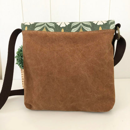Cassinia Crossbody Bag - Tan Canvas and Brown Leather with Chiara Print