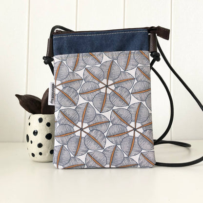 Blue Canvas with Blossom Phone Sling Crossbody Bag