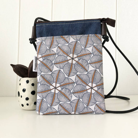 Blue Canvas with Blossom Phone Sling Crossbody Bag