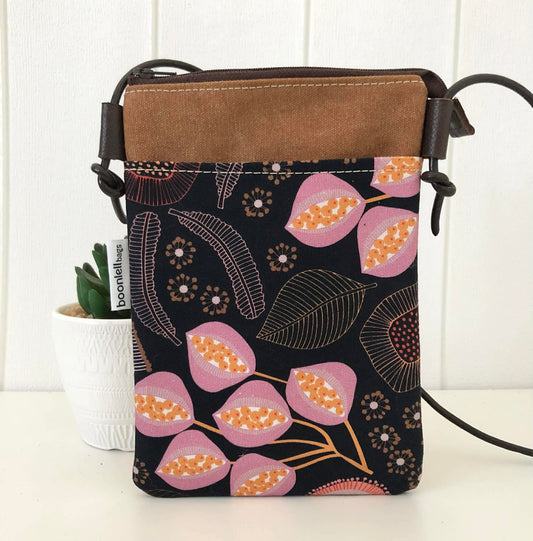 Sundew Sling Bag in Tan Canvas with Seed Pod