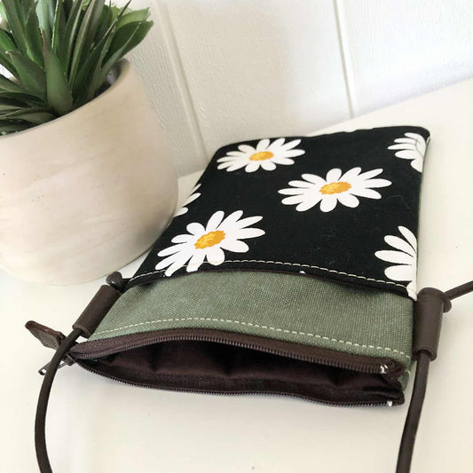 Sundew Sling Bag in Green Canvas with Daisy