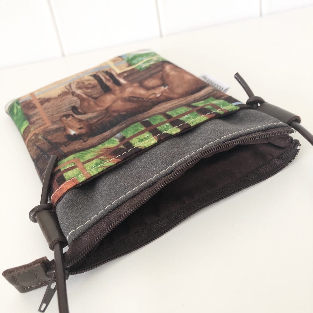 Grey Canvas with Horse & Foal Phone Sling Crossbody Bag