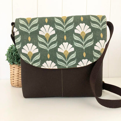 Cassinia Crossbody Bag - Tan Canvas and Brown Leather with Chiara Print