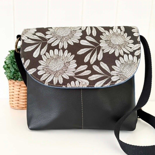 black and white waratah bag