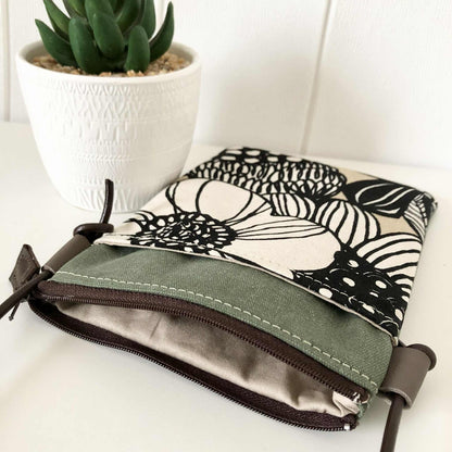 Sundew Sling Bag in Green Canvas with Bold Flowers