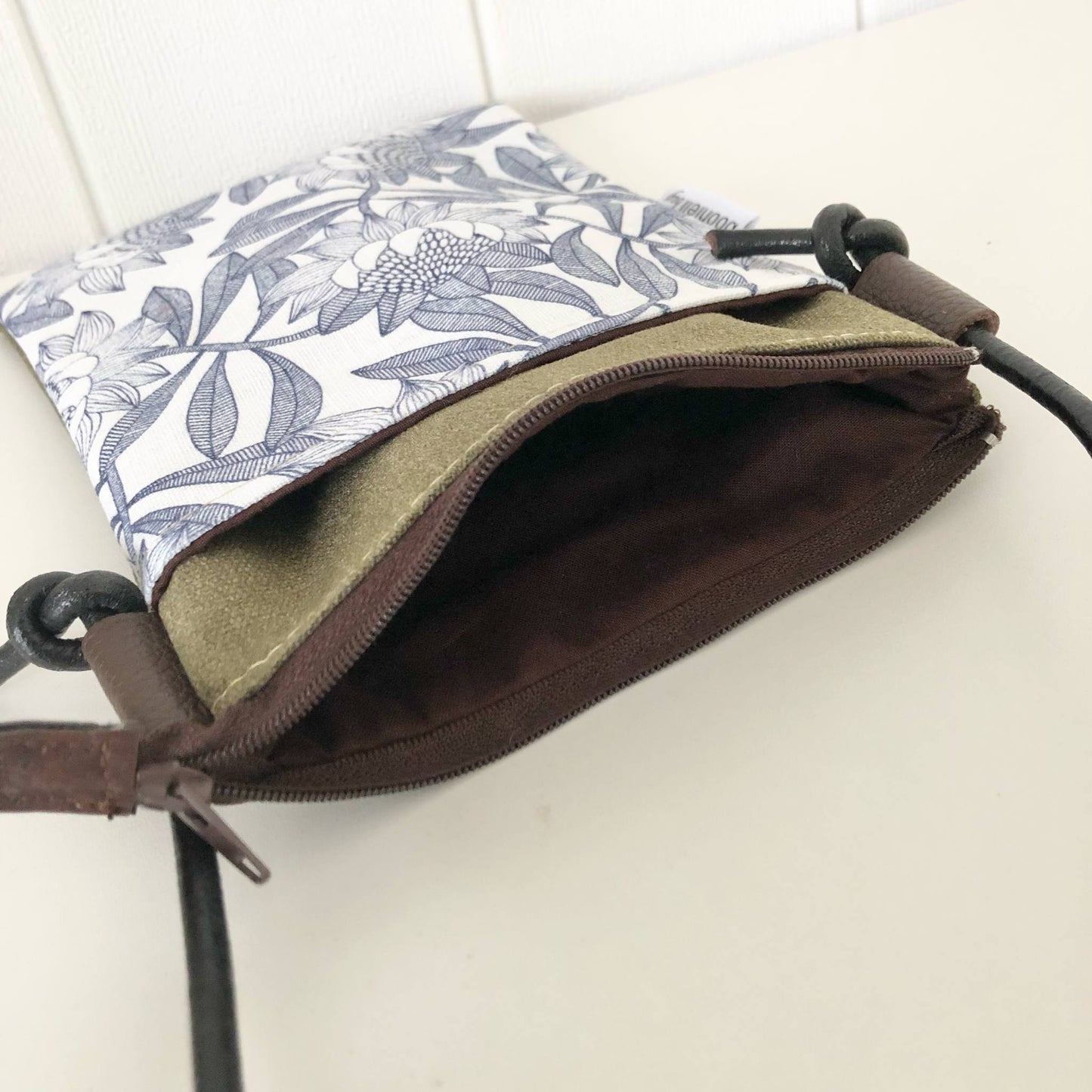 Green Canvas with Protea Phone Sling Crossbody Bag