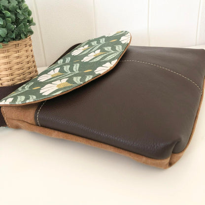 Cassinia Crossbody Bag - Tan Canvas and Brown Leather with Chiara Print