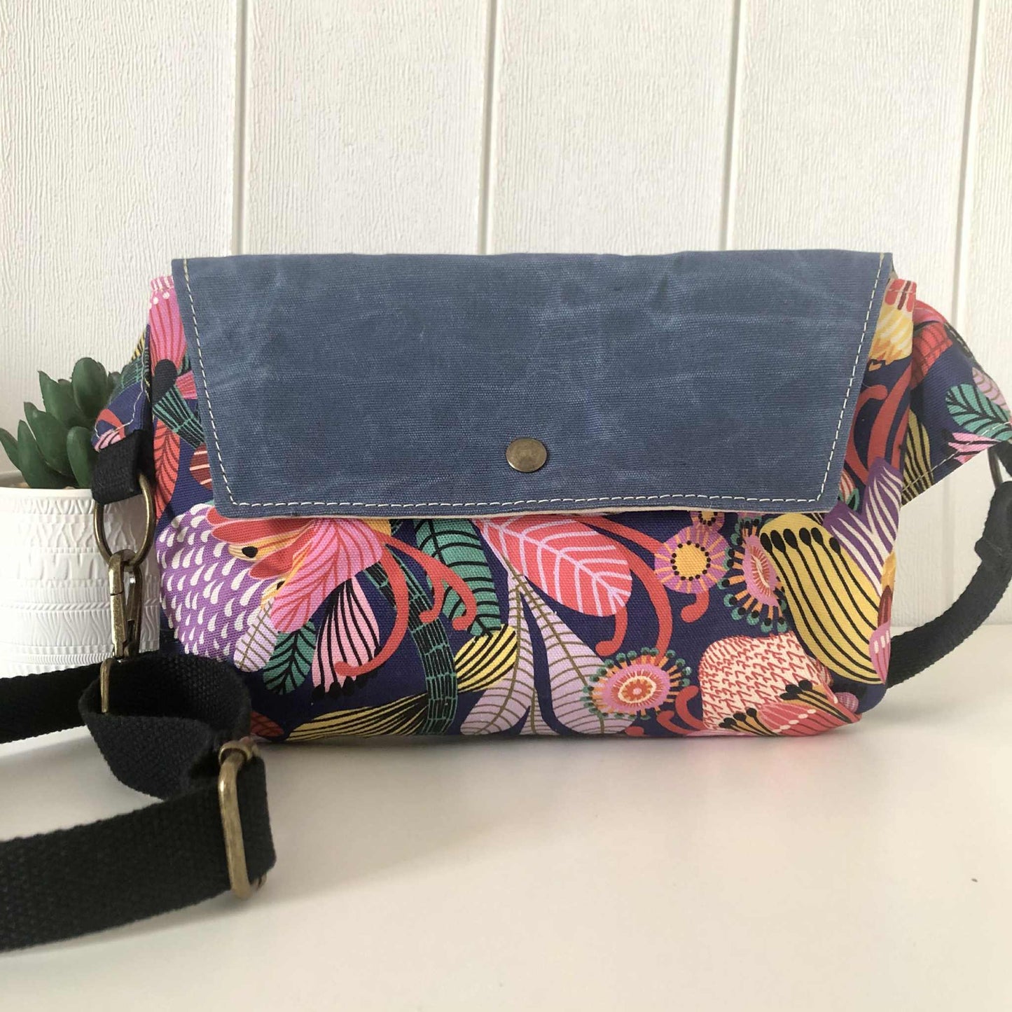 Belt Bag with Wild Protea and Blue Waxed Canvas