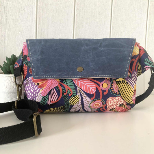 Belt Bag with Wild Protea and Blue Waxed Canvas
