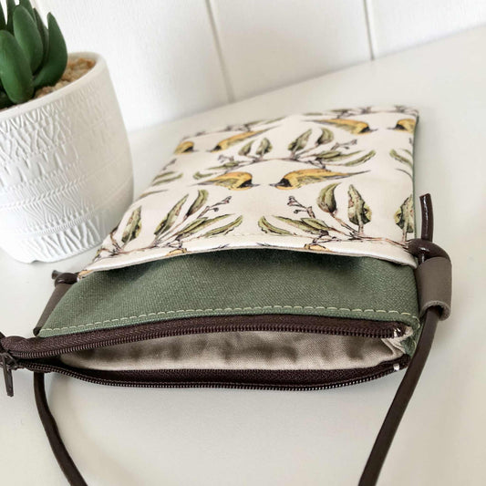 Sundew Sling Bag in Green Canvas with Chat Reflection Birds