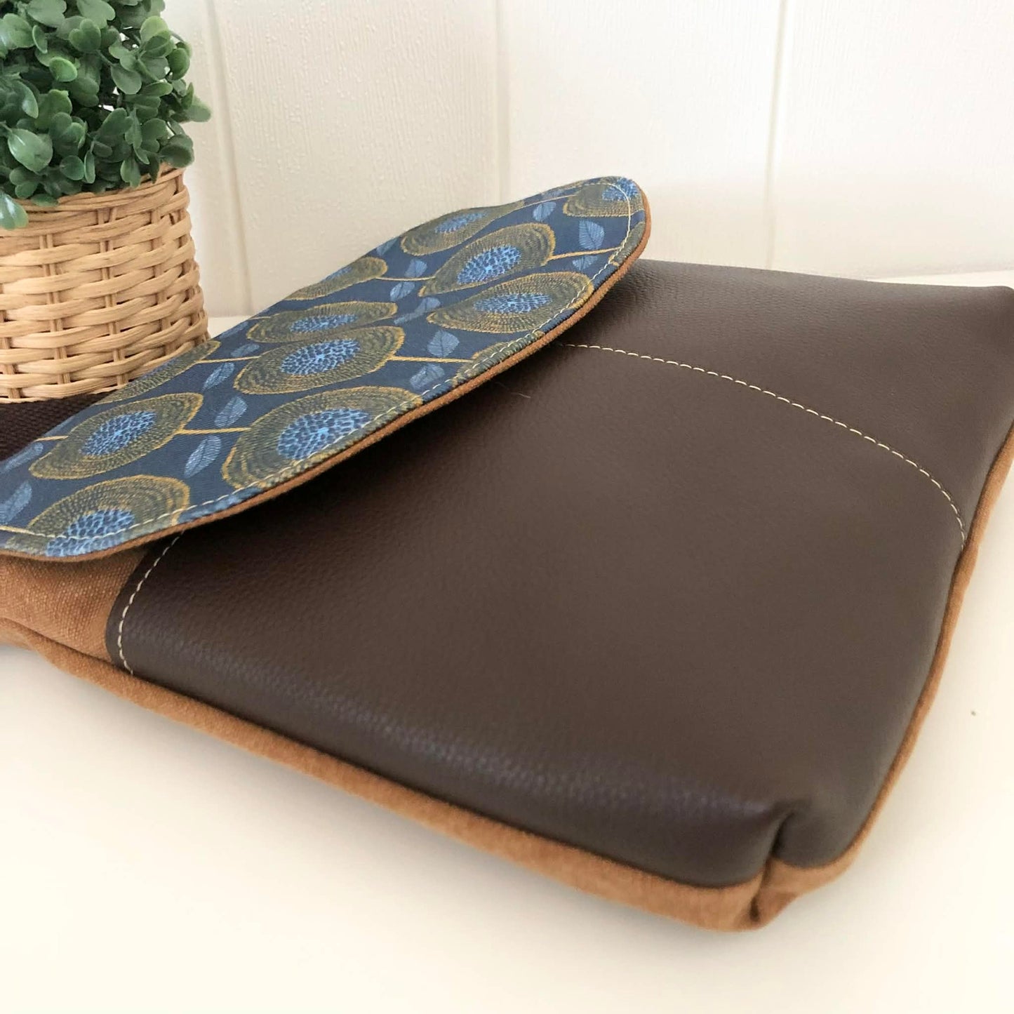 Cassinia Crossbody Bag - Tan Canvas and Brown Leather with Modern Floral