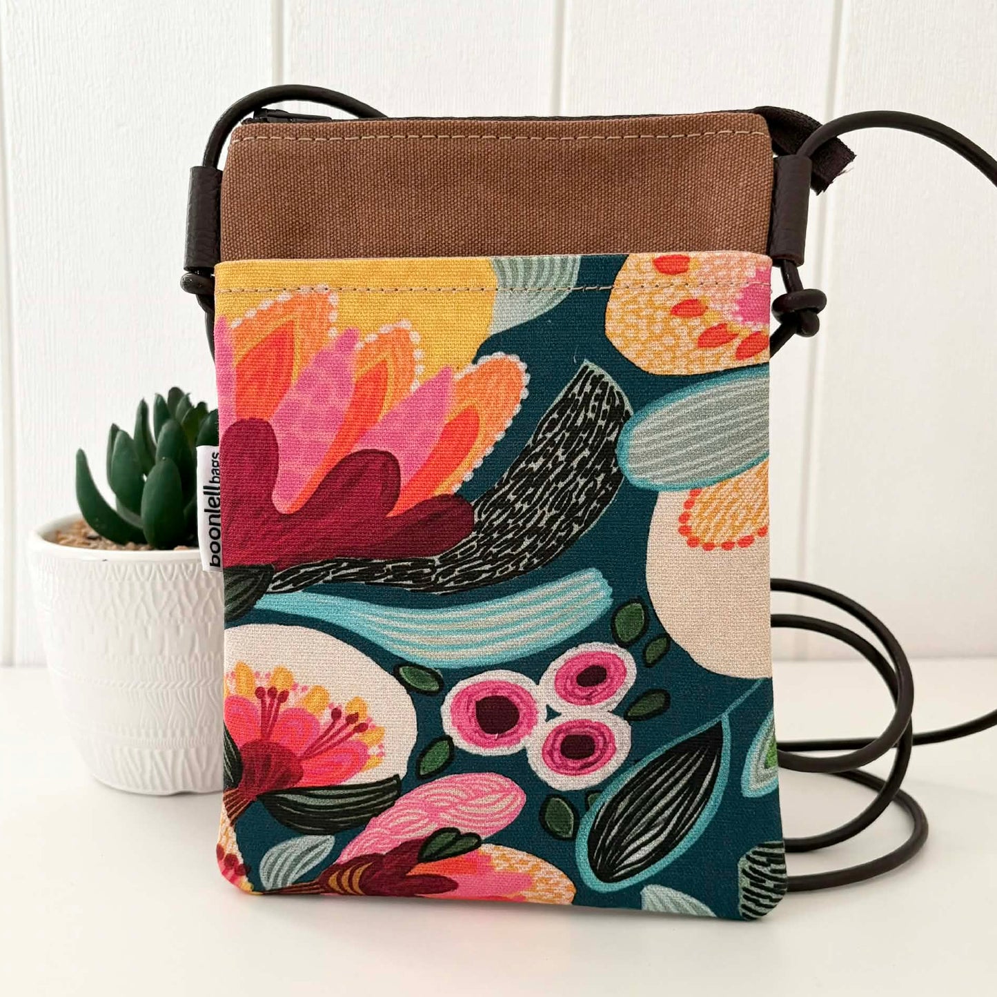 Sundew Sling Bag in Tan Canvas and Bush Flora