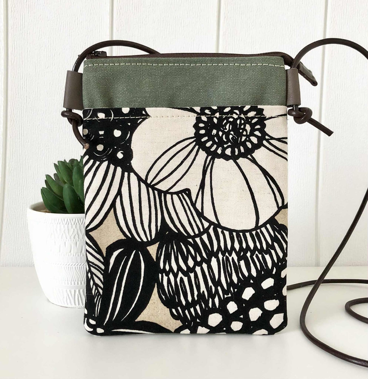 Sundew Sling Bag in Green Canvas with Bold Flowers