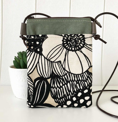 Sundew Sling Bag in Green Canvas with Bold Flowers