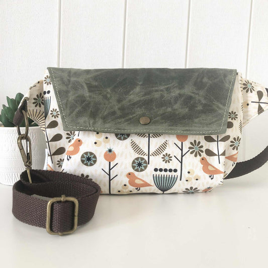 Belt Bag with Scandi Meadow and Green Waxed Canvas