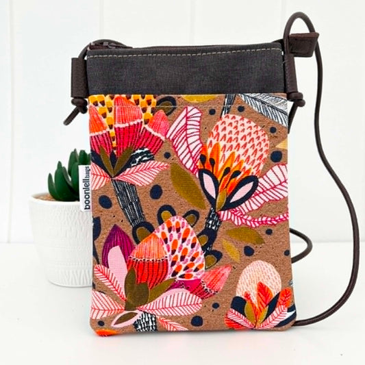 Sundew Sling Bag in Grey Canvas with Protea Pop