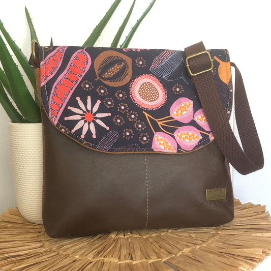 brown leather cross body bag front