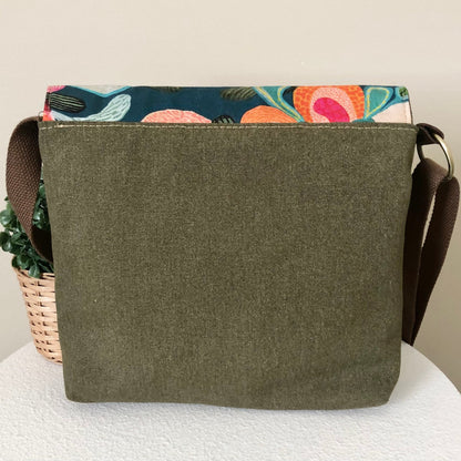 green canvas bag back view