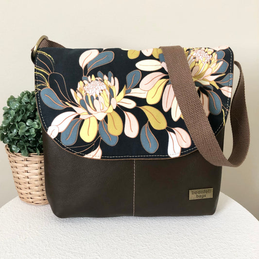 brown leather cross body bag front