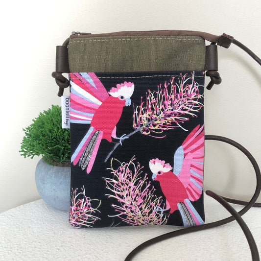 pink cockatoo phone sling bag
