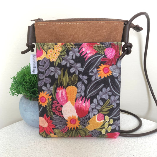 floral phone sling brown canvas