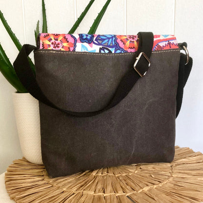 cross body bag in firework flora back view