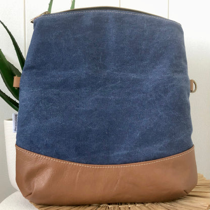 blue fold over bag open