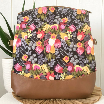 king white flower fold over bag open