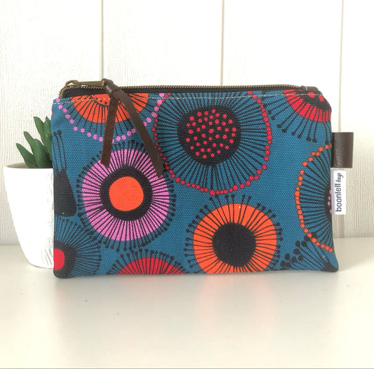 Zipper Pouch in Teal Gum Blossom