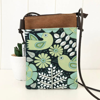 Tan Canvas and Scandi Bird Phone Sling Crossbody Bag