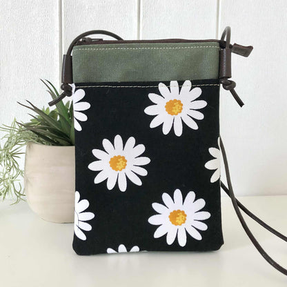 Sundew Sling Bag in Green Canvas with Daisy