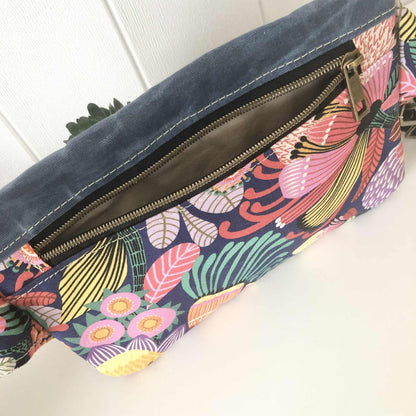 Belt Bag with Wild Protea and Blue Waxed Canvas