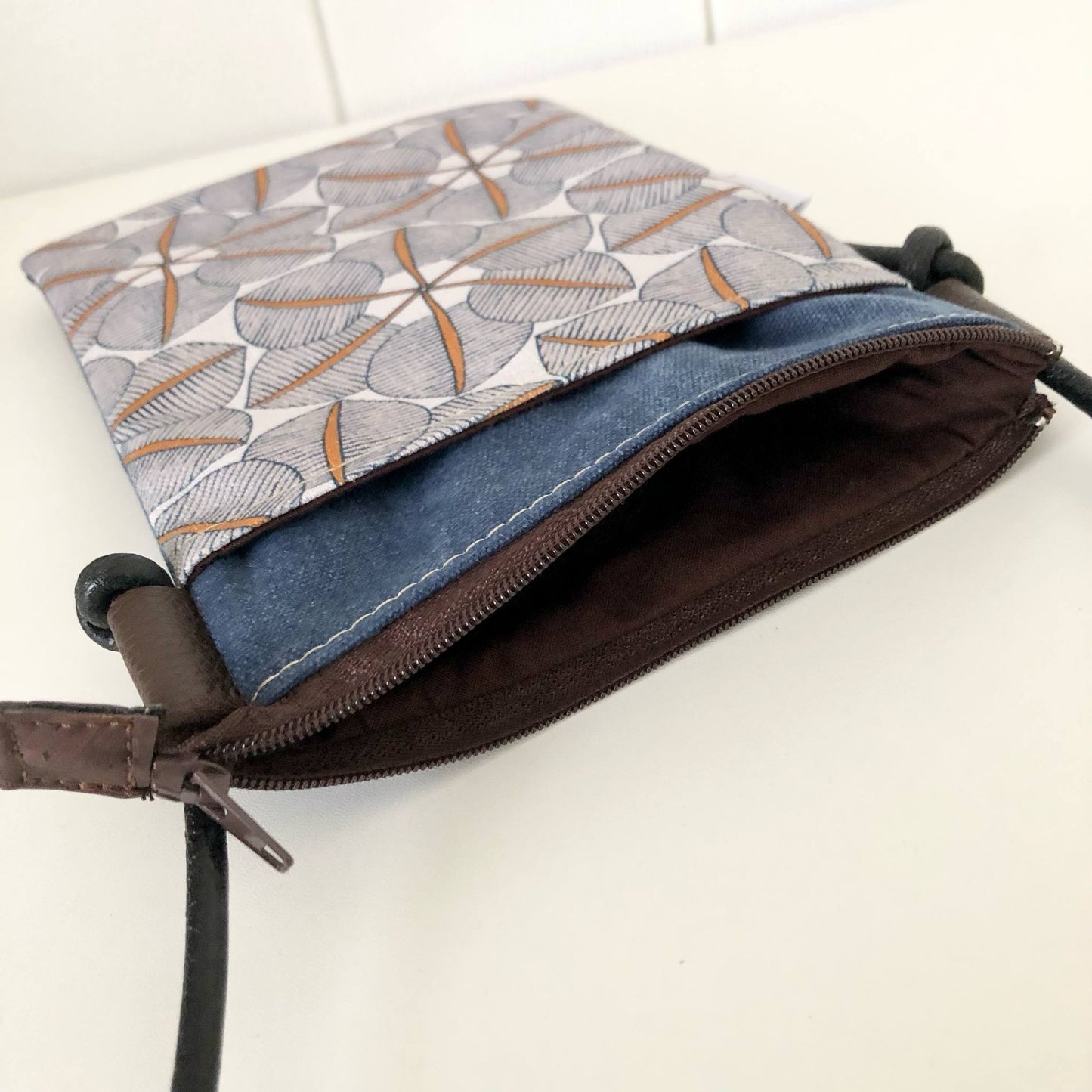 Blue Canvas with Blossom Phone Sling Crossbody Bag